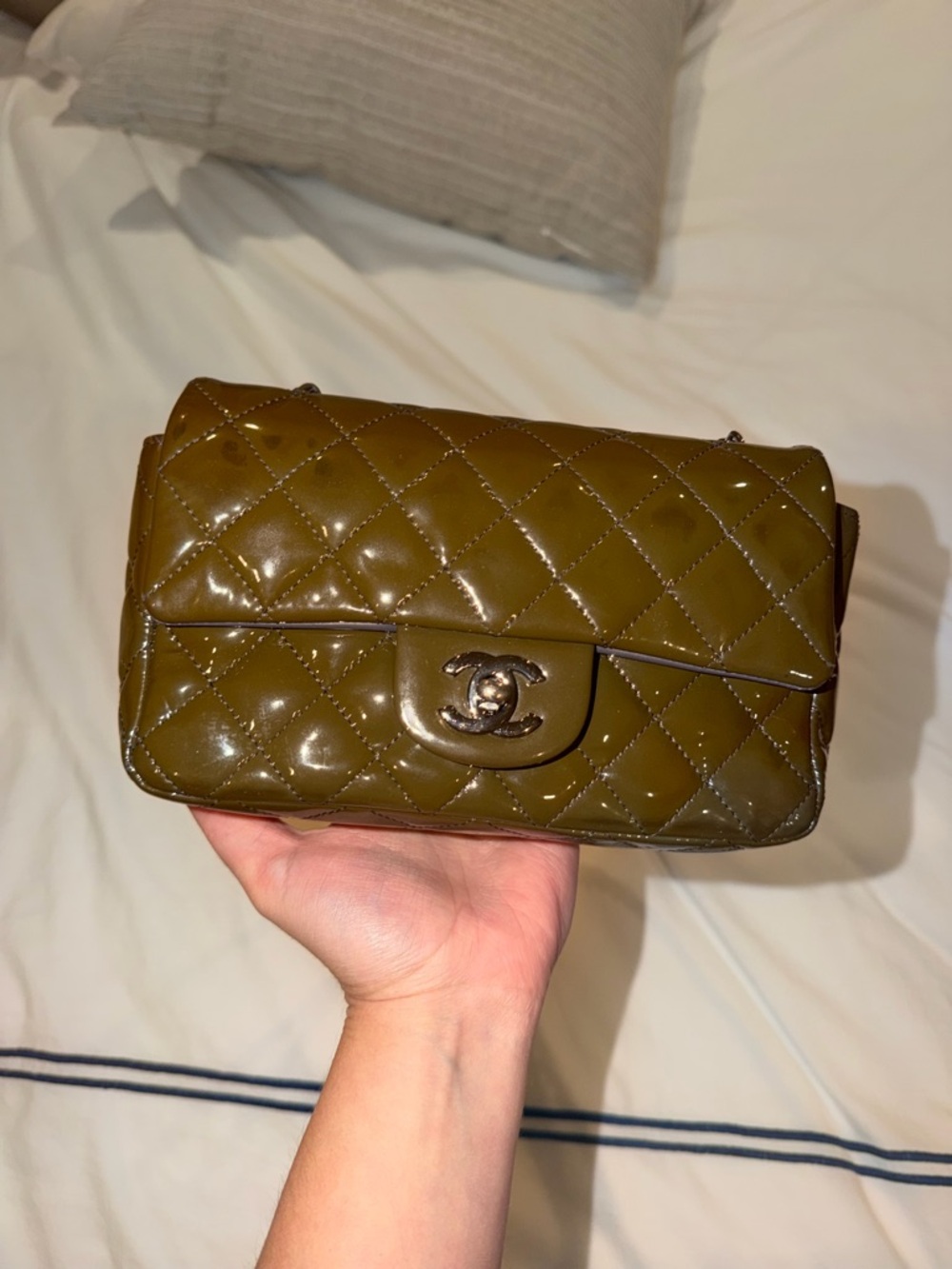 CHANEL Quilted Patent Leather Mini Flap Bag in Olive - Picture 15 of 16
